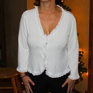 Studio 1940 white cardigan with ruffles